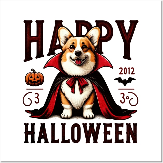 Vintage Corgi Dog Halloween Vampyre Wall Art by Tintedturtles